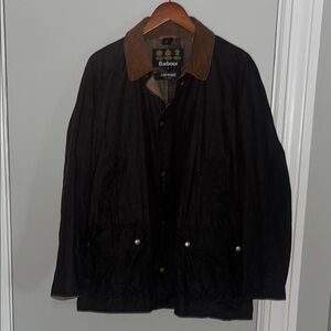 Barbour Men's Black Jacket with Brown Collar